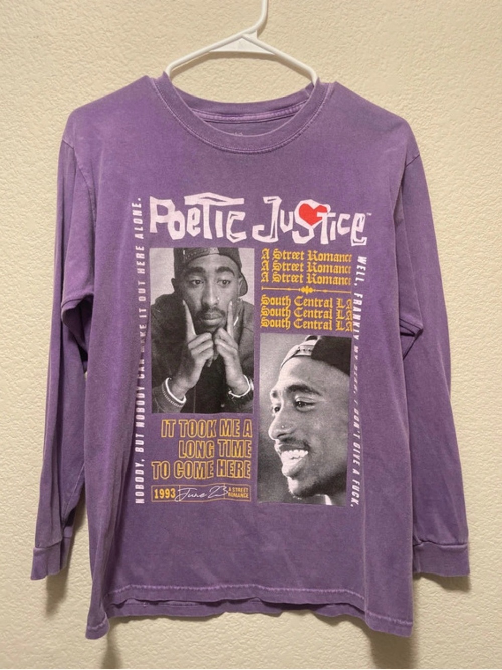 Poetic Justice Tupac Purple Graphic Long-Sleeve Shirt size small medium